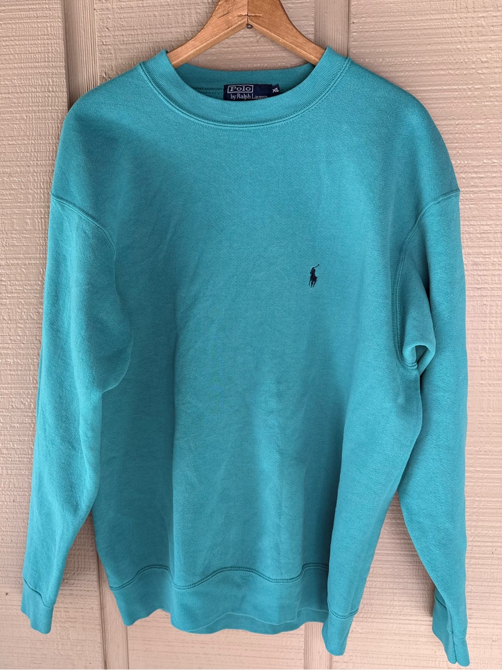 Vintage Polo by Ralph Lauren Made In USA Turquoise Teal Crewneck Sweatshirt XL